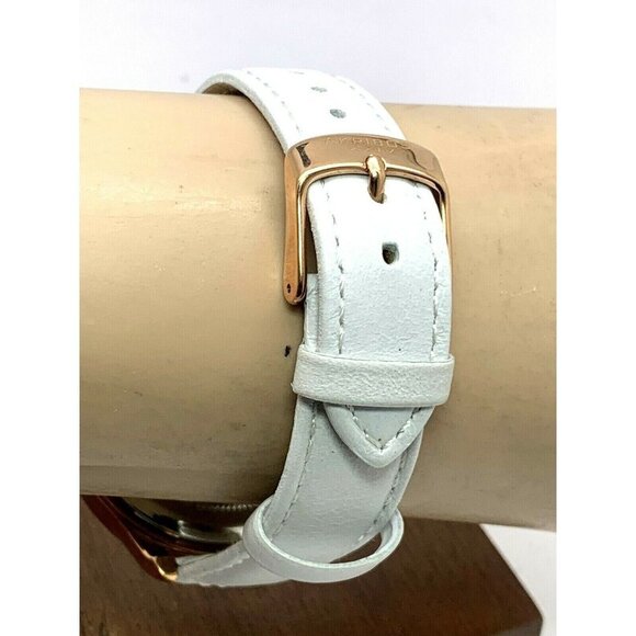 Akribos XXIV Women's Watch AK921 Quartz Rose Gold Silver Dial White Leather Band - Picture 11 of 13